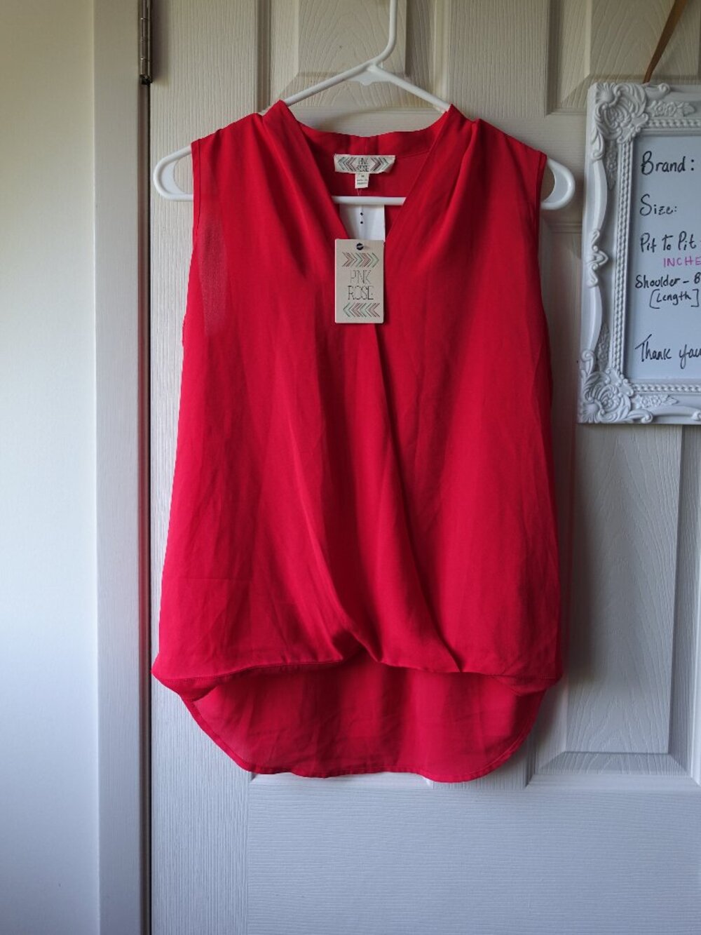 Pink Rose Sleeveless V-Neck Red Blouse
